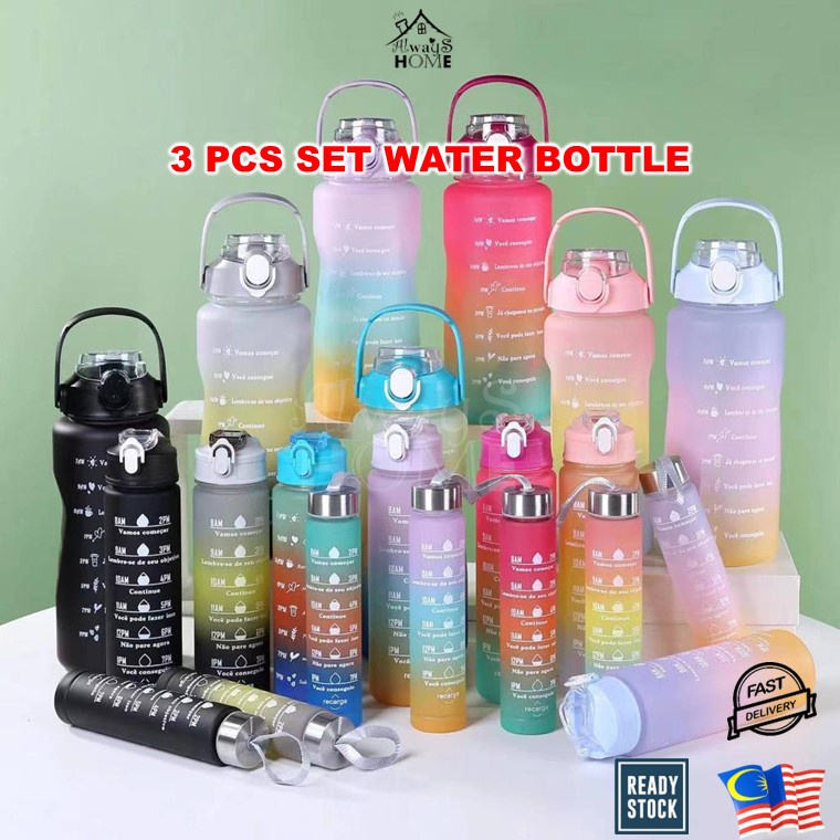 Gradient Colored Set Of 3 Sport Plastic Water Bottles (2l, 900ml