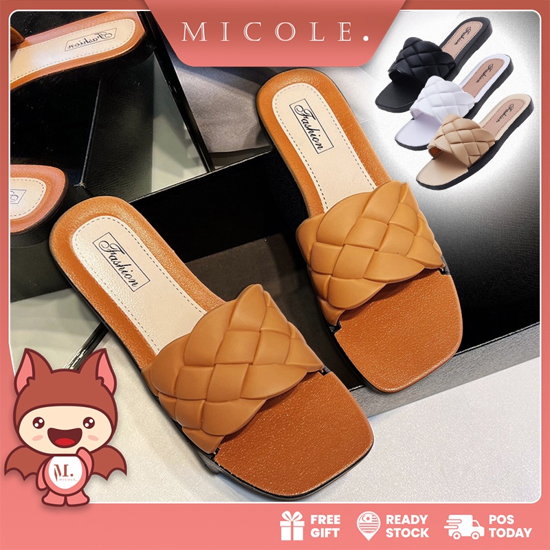 Ready Stock MICOLE S062 New Korean Fashion Shoes Ladies Footwear Casual  simple Summer Beach Sandal Women Flat Selipar