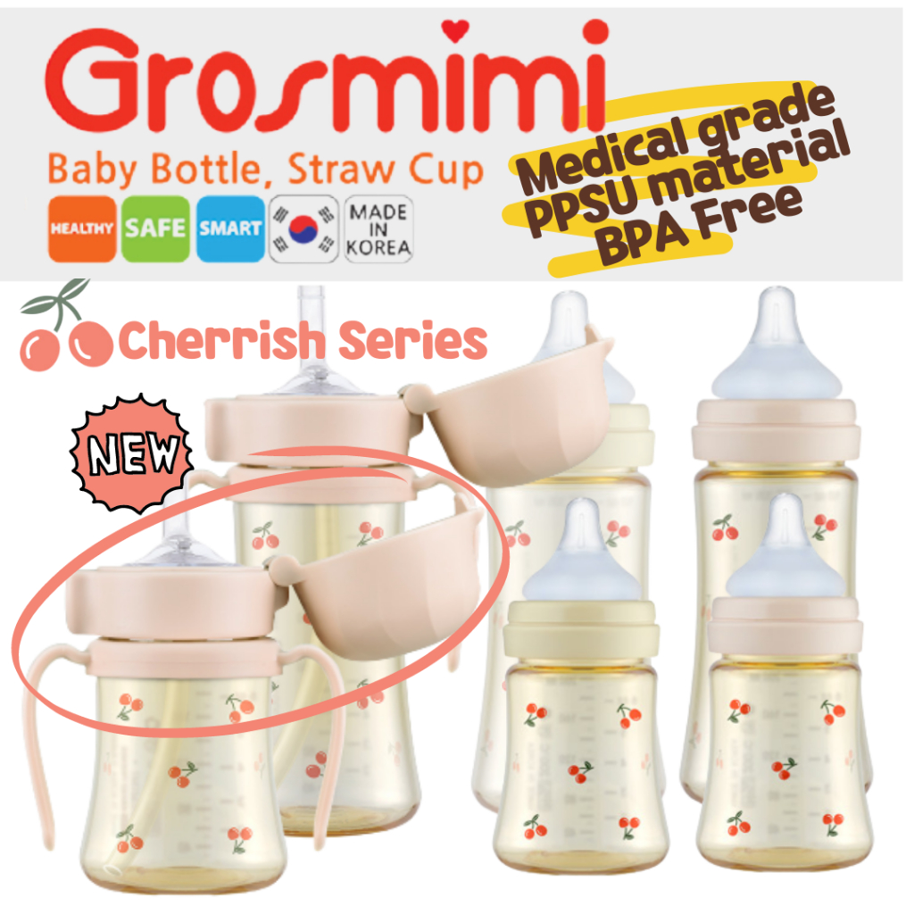 GROSMIMI Spill Proof no Spill Magic Sippy Cup with Straw with Handle for  Baby and Toddlers Customizable PPSU BPA Free 6 oz (Beige)
