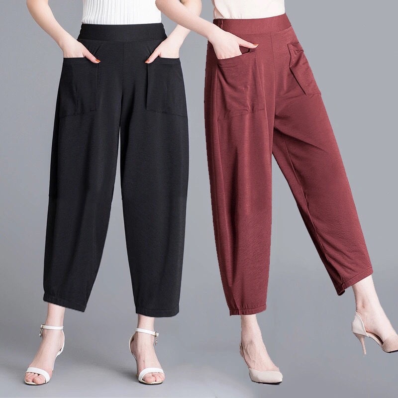 Casual Pants for Women Straight Wide Leg Trousers High Elastic Waist Korean  Style Design M Black 