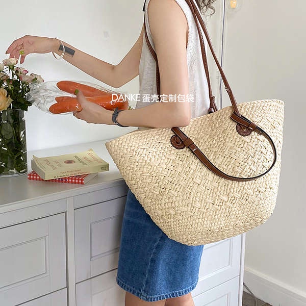 Simple Straw Tote Bag, Large Capacity Shoulder Bag For Travel